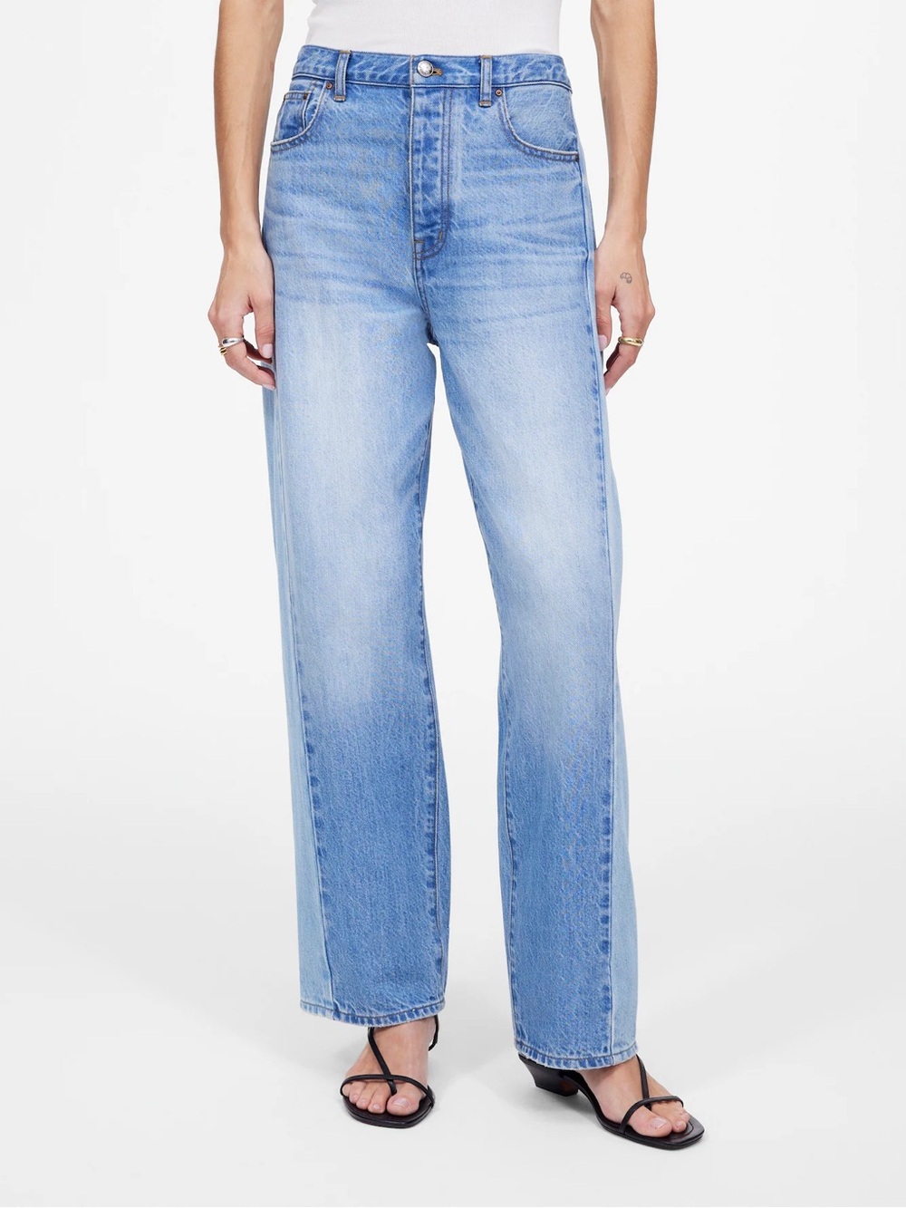 Madewell Pieced Barrel Leg Jeans Redlands Wash Contrast Denim Size 25 $148 NU030